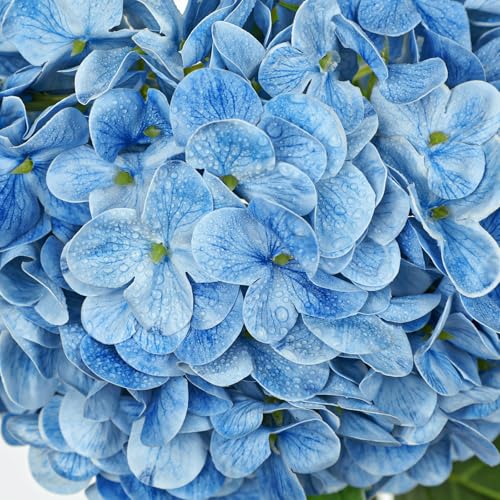 Large Real Touch Hydrangea Artificial Flowers with Stems, 8" Full Bloom Fresh Touch Faux Hydrangea Bouquet for Vase Decor, Wedding Centerpieces, Home Table Arrangement 25.5” Tall Blue Hydrangeas - color: Blue-l