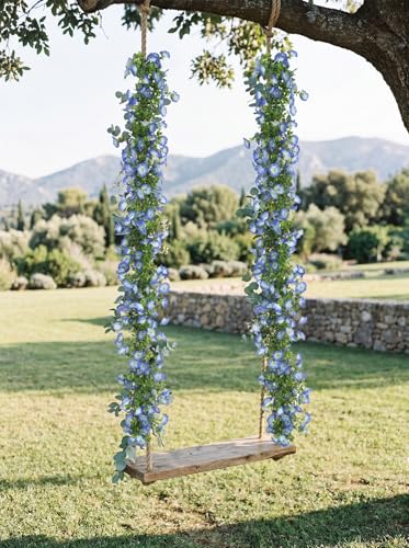 2 Pack Artificial Petunias Flowers Vine Garlands for Outdoor, 6FT Blue Morning Glory Fake Eucalyptus Hanging Flowers Plants for Home Garden Wall Wedding Decor(Blue) - color: Blue