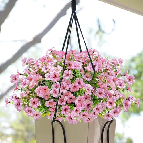 12 Bundles Artificial Flowers for Outdoor UV Resistant and Realistic, Faux Daisy Fake Flowers with Eucalyptus Leaves for Porch, Patio, Planter, Window Box, Home, Garden Decor - color: Pink