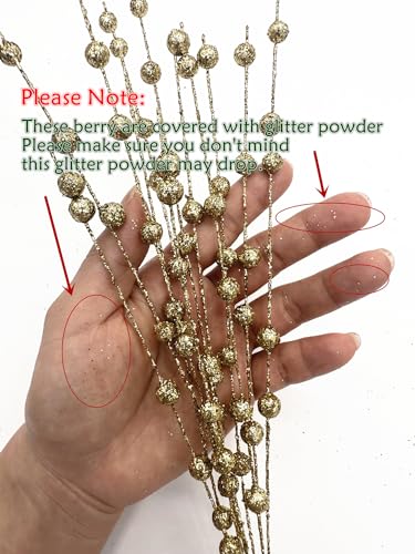Artificial Golden Glitter Berry Stem Decorations 17 Inches, Fake Bead Sticks Picks for Halloween Christmas Ornaments Tree DIY Wreath Crafts Gift Fireplace Holiday Home Xmas Decor - Gold 10 Pack - color: Glitter Berry Sticks - Gold 10 Pack