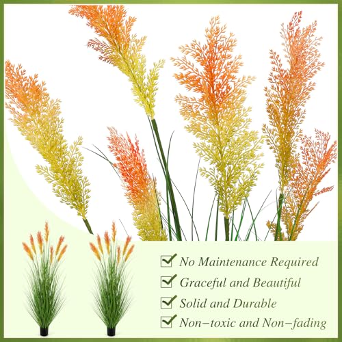 Thiccywoov 2 Pack 5 ft Tall Artificial Grass Plant Outdoor Faux Pampas Grass Potted Ornamental Plant UV Resistant Boho Fake Greenery Shrubs for Housewarming Patio Porch Entryway Balcony Indoor Decor - size: 5 ft