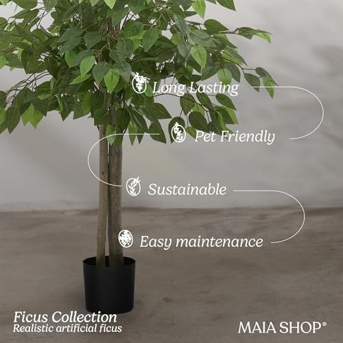 Maia Shop Artificial Tree Plant for House, Apartment or Office – Realistic Fake Indoor Plants for Living Room, Kitchen, Bedroom, Entryway, 5ft, Ficus - color: Ficus, size: 5ft