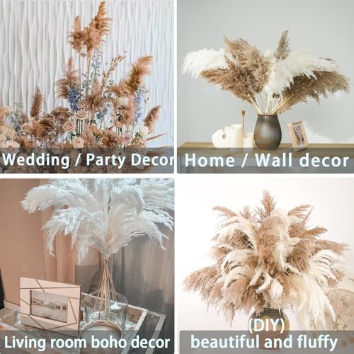30 Stems 28 inch Boho Decor Tall - Dried Pampas Grass, Brown & White Pampas Grass Fluffy Large, Dry Flowers, Tall Pampas Bulk for Room Decor, Home Decor Floor,Wedding Decor - size: 30pcs 15brown & 15white