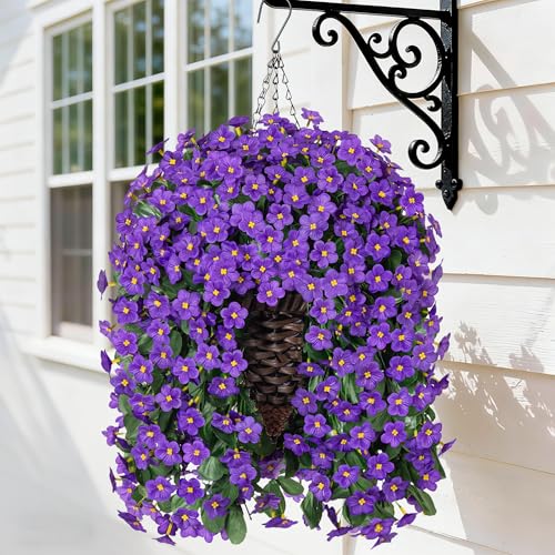 Artificial Fake Outdoor Hanging Flowers Plants Basket for Outside Porch Decoration, Fake Silk Purple Daisy Flower UV Resistant Look Real Orchid Traing Vines for Home Balcony Yard Patio Garden Decor - color: Purple Daisy