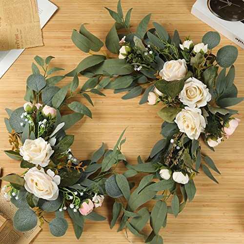H&W 2pcs Small Size Artificial Wedding Arch Flowers for Sign, Floral Swag Dusty Decor for Reception Ceremony Backdrop Sweetheart Table(White Rose) - color: White Rose