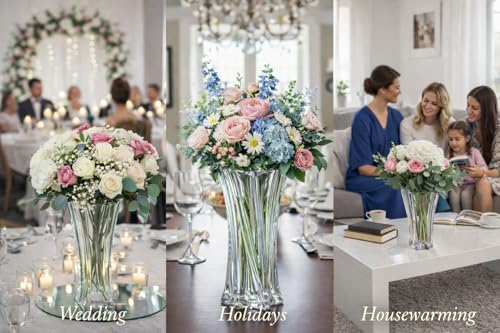 Crystal Glass Vase – Heavy Crystal Vase for Flowers with Weighted Bottom, Thick Durable Decorative Vases for Modern Home Decor, 9.8″ 3.5lb Clear Centerpiece (Rainbow-Colored) - color: Rainbow-colored