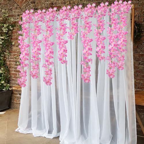 CITYES 2 Pcs Artificial Cherry Blossom Flower Vines Cherry Blossom Garland 18.48 ft Hanging Silk Flowers Vines Fake Flower Garland Outdoors for Home Wedding Garden Party Arch Office Decor Pink - color: Pink-2 Pcs