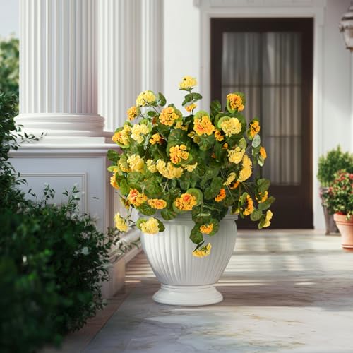 Artificial Geranium Flowers for Outdoor 2 Pcs Artificial Yellow Flower Fake Flowers with Stems Silk Realistic Look Real Floral Arrangement for Front Door Porch Planter Patio Balcony (2 Pcs Yellow) - color: 2 Pcs Yellow