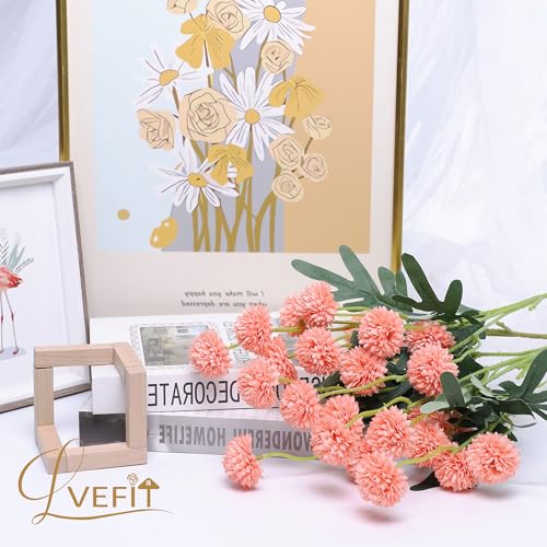 LVEFIT 10 Pcs Coral Peach Kiku Flower Fake Mums Long Stem Flowers,Faux Kiku Flower Bulk,Silk Flowers Mini Chrysanthemum Floral Arrangements,Artificial Flowers Chrysanth Mini Fake Flower - color: Coral Peach