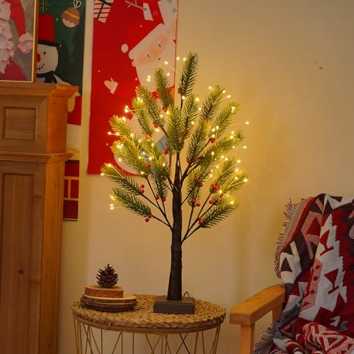 PXBNIUYA 72 LED Artificial Lamp with Timer, DIY Christmas Tree Lights, USB/Battery Powered Desktop Bonsai Tree Pine Needles, Fairy Light Spirit Tree for Indoor Table Home Wedding Bedroom-Warm White - color: Pine Needles