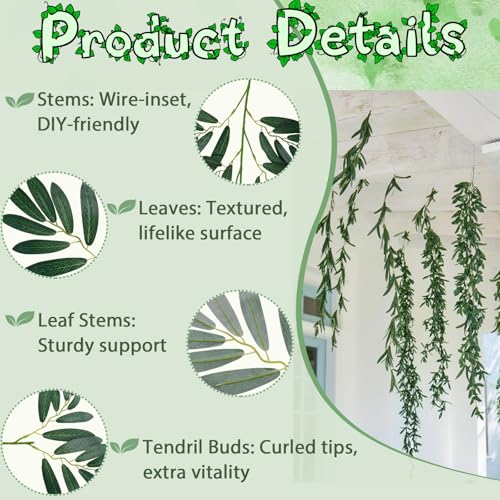 ucky Fake Vines, Eucalyptu Vines Garland, Ivy Vines, Green Artificial Wall Decor Hanging, Wedding Decoration，Flower Bouquet Decoration (4, Olive Vines) - color: Olive Leaves Vines