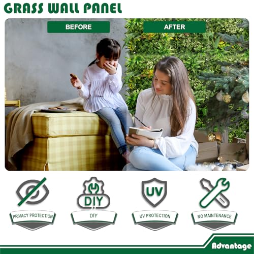 20"x20" Artificial Grass Wall Panels, 1Set (Contain 3 Pieces) Greenery Backdrop Fake Grass Decor, Faux Boxwood Panels for Interior Wall Décor, Outdoor Patio Privacy Ivy Fence Screen - size: 20"x20"
