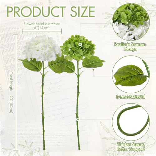 XunYee 4 Pcs Hydrangea Artificial Flowers 20 Inch White and Green Faux Hydrangea Flowers with Long Stem Realistic Fake Hydrangeas Arrangements Wedding Bouquet Table Centerpieces Home Indoor Decor - color: White, Green
