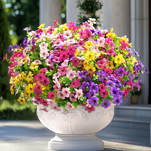 Elyum Artificial Flowers for Outdoors, 18 Bundles Mixed Colors Fake Outdoor Flowers for Decoration, UV Resistant Realistic Artificial Flowers Plants for Outside Planters Garden Porch Patio Decor - color: Mixed Color 2, size: 18 Pack