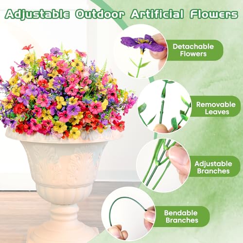 24 Bundles Artificial Flowers for Outdoors Decoration, UV Resistant Fake Silk Flowers Realistic, No Fade Faux Plastic Greenery Plants for Home Garden Patio Yard Porch Spring Decor(Multi Colors) - size: 24 Bundles