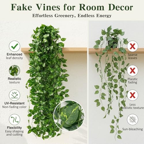 CEWOR Fake Vines for Room Decor 24 Pack 168ft Artificial Ivy Greenery Garland for Bedroom Wall Decor, Hanging Green Leaves for Party Wedding Christmas Decoration - size: A-24pcs of Vines with 0 LED lights
