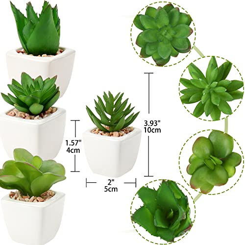 Hollyone Succulents Plants Artificial 4Pcs Small Fake Succulents in Pots Faux Plastic Potted Plants with White Ceramic Pot for Home Decor Office Desk Bathroom Shelf Indoor & Outdoor Decoration - color: 4pack - White Ceramic
