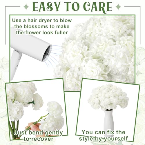 72 Pcs White Hydrangea Artificial Flowers, Round Floral Bouquet for Home Decor, Wedding, Party, and Seasonal Decoration, Realistic Fake Flowers for Centerpieces, Aisle, Table Arrangements - color: White