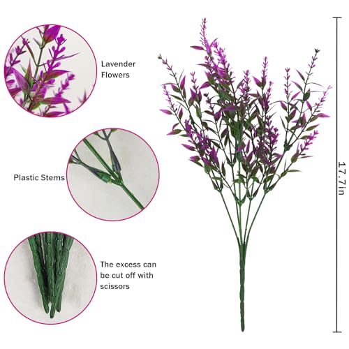 42 Pcs Fake Lavender Flowers Outdoor UV Resistant Faux Plastic Lavender Flowers No Fade Artificial Lavender Purple Plants for Outside Garden Porch Window Box Hanging Planter Decor (Fushia) - color: Fushia, size: 42 Pcs