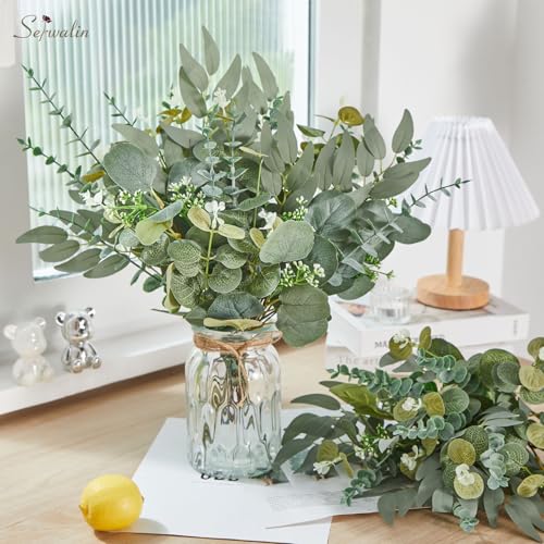 Serwalin 200pcs Artificial Mixed Eucalyptus Leaves Stems Bulk, 4Kinds Silver Dollar Eucalyptus Leaves Picks,Faux Eucalyptus Stems Sprays for DIY Bouquets Floral Arrangement Home Decor - color: Attractive Forest Green-200pcs