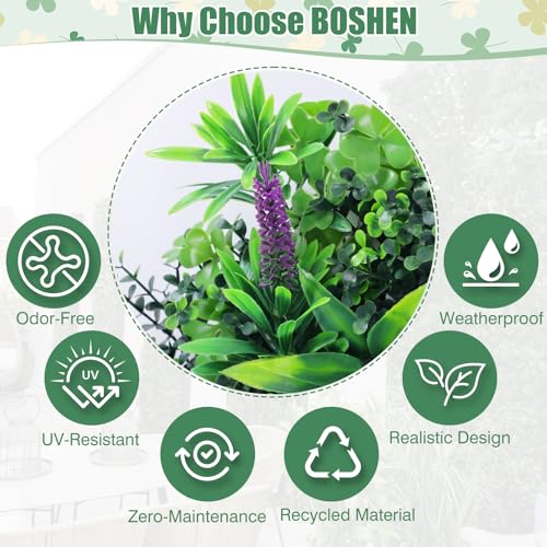 6Pcs 10"x10" Artificial Grass Wall Panels, Privacy Fence Screen Green Decor Backdrop, UV-Anti Fake Hedge Greenery Plant Wall Boxwood Panels Outdoor Indoor Wedding Garden Backyard (Purple Flowers） - color: Green+purple, size: 6 Pcs-10" x 10"