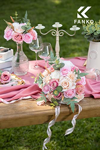 FANKO Artificial Flowers for DIY, Pink Blush Ivory Pale Peach Faux Flowers Bouquet, Fake Flowers with Roses Daisy Silk Flowers for Vase, Home Decor, Wedding Centerpiece, Floral Arrangement Décor - color: Baby Pink & Blush