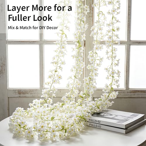 White Cherry Blossom Garland, 2‑Pack – 6FT Artificial Silk Flower Vines for Wedding, Arch, Wall, Party & Home Décor, Indoor/Outdoor - size: 6FT-White