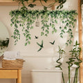 2 Sheets Green Plants Leaves Wall Decals Removable Green Hanging Vines with Birds Wall Stickers Peel and Stick Vinyl Leaf Wall Decor for Bedroom Living Room Bathroom Classroom Decorations - style: Green Plants Leaves 2