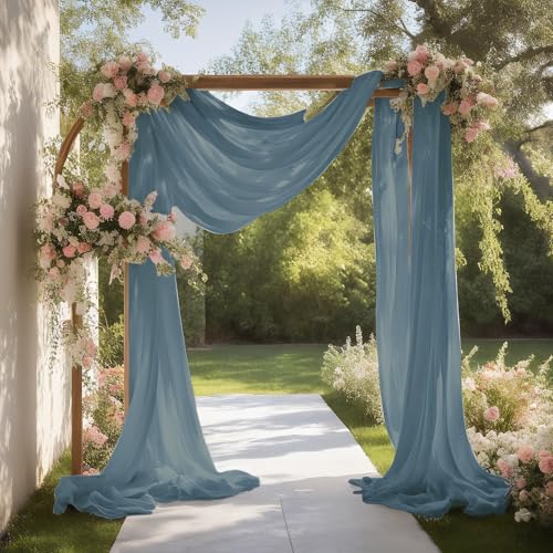 Dusty Blue Wedding Arch Draping Fabric Shimmery Sheer Drapes 2 Panels Extra Long Backdrop Curtains for Wedding Anniversary Party Summer Outdoor Events 4th July Drapery, 31" x 20 ft - color: Dusty Blue, size: 240" L x 31" W (2 Panels)