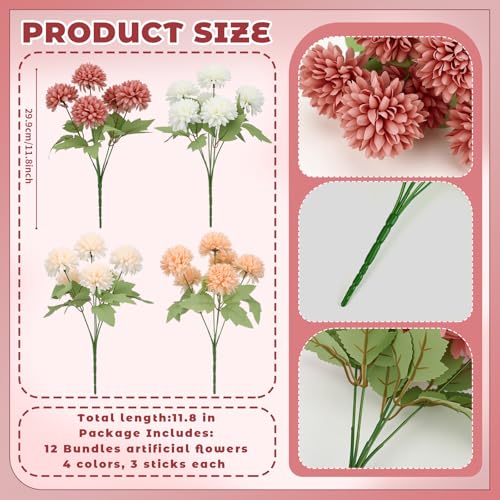 XunYee 12 Pcs Artificial Flowers for Outdoor Indoor Spring Faux Kiku Mum Fake Flowers Plants for Outside Garden Porch Window Patio Spring Chrysanthemums Bouquet for Vase Table Wedding Home Decor - color: Plain