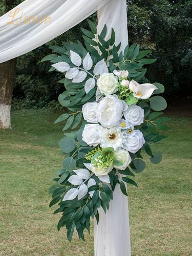 Lisuun Wedding Arch Flowers, Artificial Flowers for Decoration, Large Flower Swag for Boho Styles Wedding Ceremony Floral Decor - Pack of 2 - color: Ivory White