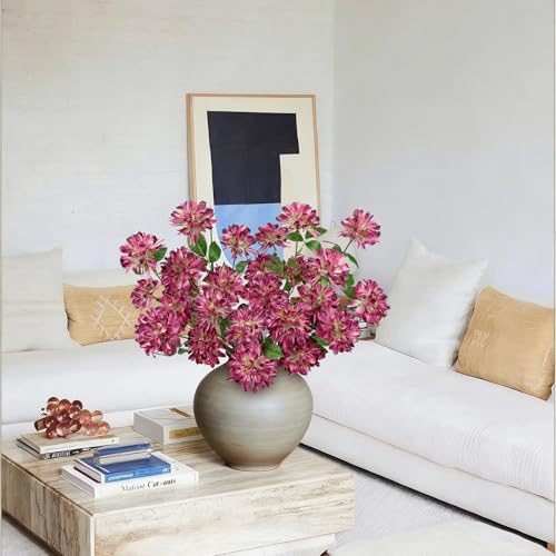 5 Pcs 27" Artificial Silk Flowers for Vase, Realistic Faux Floral Arrangement with Long Stems, Fake Rosa Banksiae Flower DIY for Wedding Centerpiece, Home Party Indoor Vase Decor - Red - color: Plum