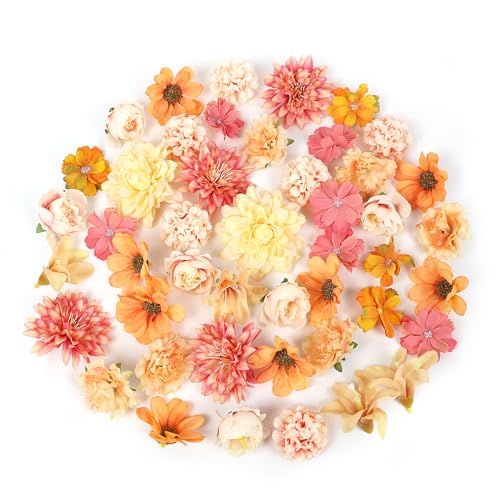 LACGO Fall Artificial Flower Heads Combo - 48pcs Orange Silk Flowers Bulk for Wedding Decor, Bridal Bouquets, Graduation Parties, Cake Toppers & Home DIY Crafts - color: Orange