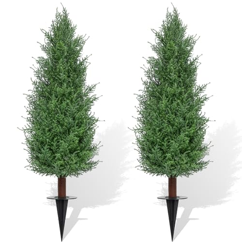 3FT Artificial Cedar Topiary Trees Set of 2, Realistic Fake Plants with Ground Spike, UV Resistant Faux Plants Indoor Artificial Plants Outdoor Fake Tree for Porch Garden Home Offices Décor - color: Cedar-2