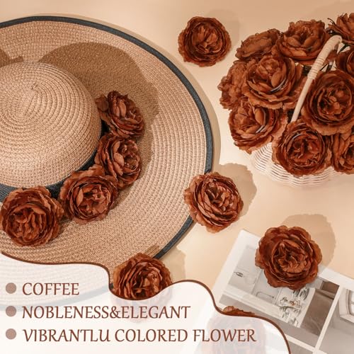 Thiccywoov 50 Pcs Artificial Flowers, 3.2 Inches Silk Rose Head Flowers Fake No Stem for Wedding Bridal Bouquet Home Floral Decor DIY Centerpieces Arrangements Party Tables Decoration(Coffee) - color: Brown