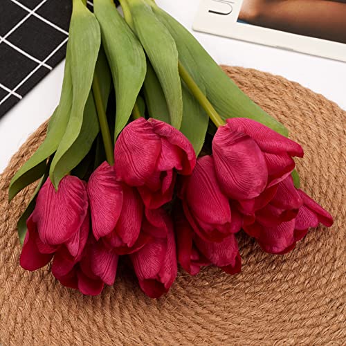 20PCS Artificial Tulips Real Touch Faux Flower Moisturizing Tulips for Photography Ornaments Home Garden Wedding Party Decor Fake Flowers (Fushcia) - color: Fushcia