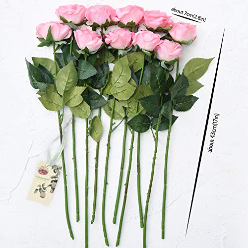 FiveSeasonStuff Fake Roses Wedding Flowers Real Touch Silk Pink Artificial Flowers 12 Stems - color: Pink