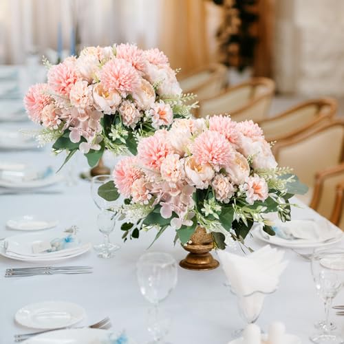 12 Bundles Artificial Peonies Bulk, Silk Fake Flowers Bouquet for Table Centerpieces Wedding Party, Spring Faux Floral for Home Decoration Indoor & Outdoor, Pink - color: Light Pink Peony