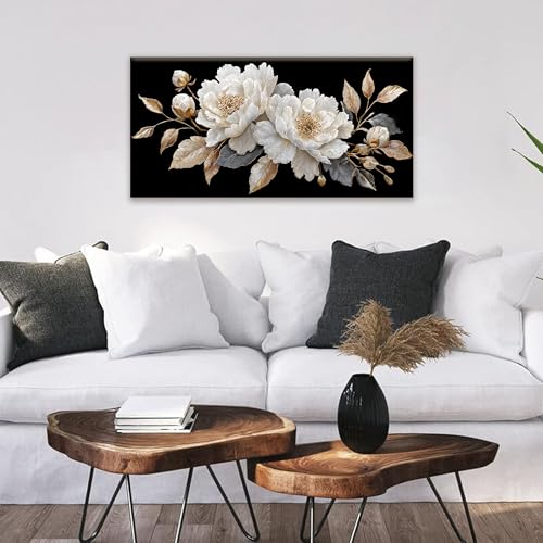 Canvas Wall Art Decor Elegant White Flower Picture Artwork For Walls Bedroom Office Living Room Apartment Kitchen 20x40 Inch Home Wall Decor Modern Wall Art Decor Ready To Hang - color: White Black Gold, size: 40"L x 20"W