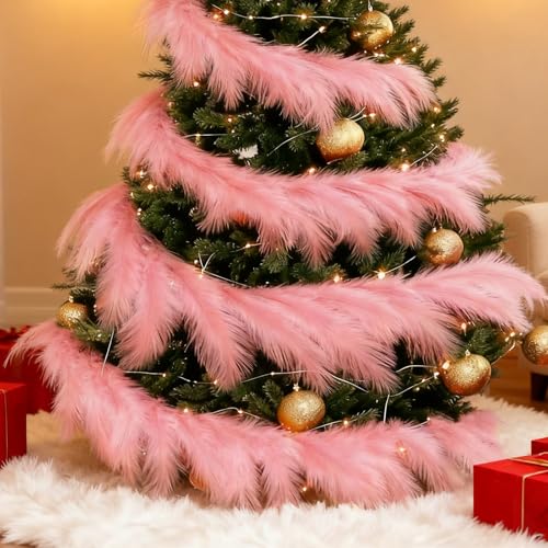 6 Ft Christmas Tree Garland Decoration Pink Pampas Grass Garland Artificial Faux Fabric Feathers Wreath for Mantle Xmas Tree Home Farmhouse Christmas Holiday Party Supplies - color: Pink, size: 6 Ft