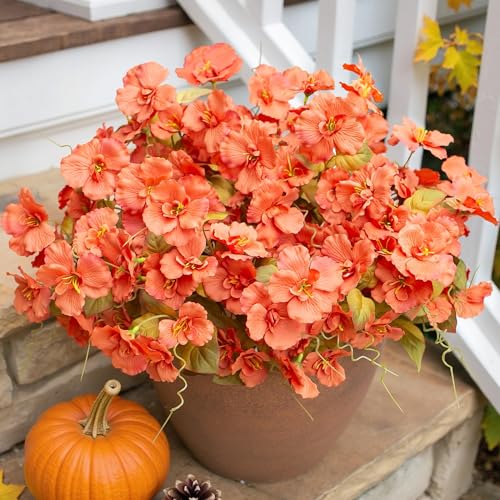 Hoppwodd Fall Flowers Fake Flowers Mums for Outdoors Autumn Decoration, 6 Bundles Artificial Flowers Faux Silk Plants Realistic UV Resistant for Outside Planter Patio (Fall Orange) - color: Falloran