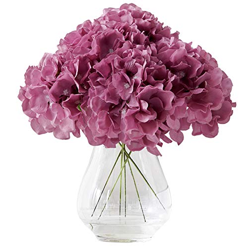 Mauve Hydrangea Silk Artificial Flowers 10pcs, 7in x 9.8in (18cm x 25cm), Realistic Lifesize, Customizable Length, Includes Floral Foam, Perfect for Home, Party, Wedding Decor - color: 10pcs Mauve, size: Large