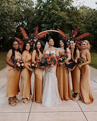 FACINOC Roses Artificial Flowers Bouquet Box Set Fake Flower for DIY Bridal Wedding Shower Decorations Centerpieces for Table Faux Silk Floral Arrangement for Party Home Decor Indoor Teal Orange - color: S (Orange, Teal)