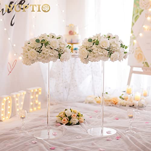 NUPTIO Flower Balls for Wedding Centerpieces - 2 Pcs 14.2 inch Diameter Fake Flower Ball Arrangement Bouquet Party Centerpieces for Tables - White Rose Bouquet Centerpiece Flowers for Wedding Table - color: White, size: 14.2" Diam - 2 PCS