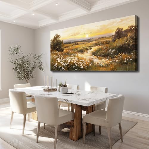 ZUITINGHUA Canvas Wall Art For Living Room Large Wall Decor For Office Bedroom Decorations Sunset Landscape Pictures Daisy Field Painting Artwork Room Wall Mural Aesthetic Home Decor 30x60 In - color: Sunset Daisy Field, size: 60"L x 30"W