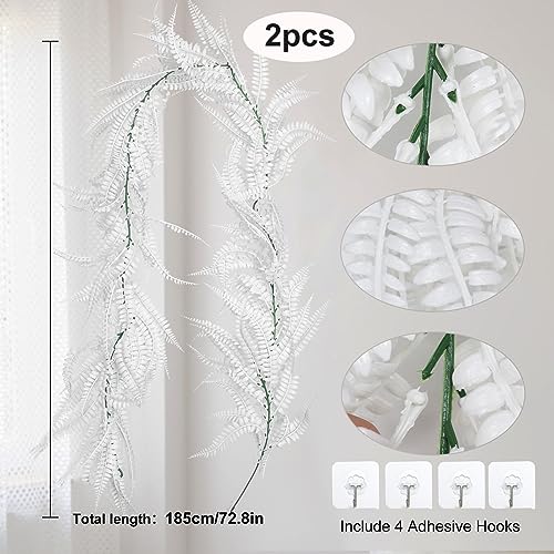 RECUTMS 2pcs Artificial Fall Garland Faux Hanging Boston 6FT Fern Garlands Fake Greenery Ferns Plants for Halloween Thanksgiving Wedding Indoor Outdoor Party Wall Door Frame Fireplace Decor(White) - color: White-fern2pcs