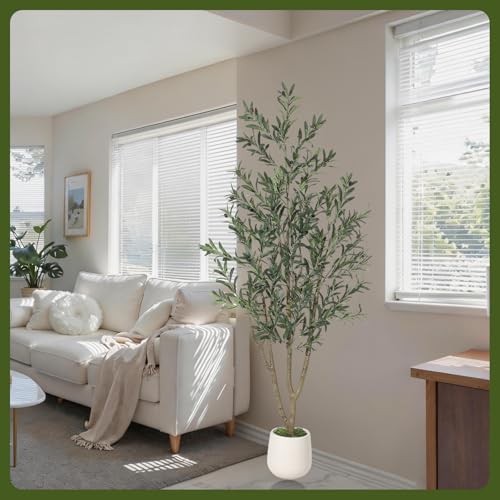 Garvee 6FT Indoor Olive Tree, Artificial Plant with Oval Planter, Lifelike Foliage and Fruits, Fake Plant for Home Decor, Office, Porch and Living Room - size: 6ft