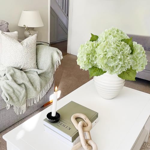 JINWOE 3Pcs Light Green Faux Hydrangea Flowers,21" Latex Real Touch Large Silk Royal Hydrangea Artificial Flowers,Spring Fake Flowers Bouquet for Centerpieces Table Wedding Kitchen Home - color: Green, size: 3pcs