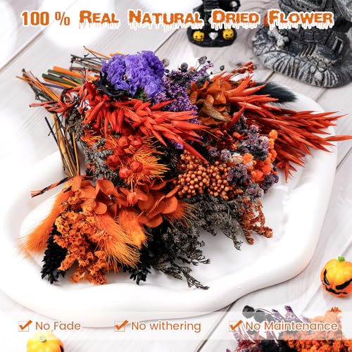 10/12/24/36 Pack Mini Dried Flowers for Vase Summer Halloween Wedding Various Mini Bouquet Dried Small Wildflowers Natural Flowers Bulk for Crafts DIY Decor (12, Orange Black 1) - size: Orange Black 1