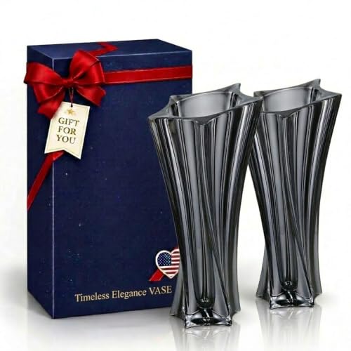 Crystal Glass Vase – Heavy Crystal Vase for Flowers with Weighted Bottom, Thick Durable Decorative Vases for Modern Home Decor, 9.8″ 3.5lb Clear Centerpiece (Smoke Gray X 2) - color: Smoke Gray X 2